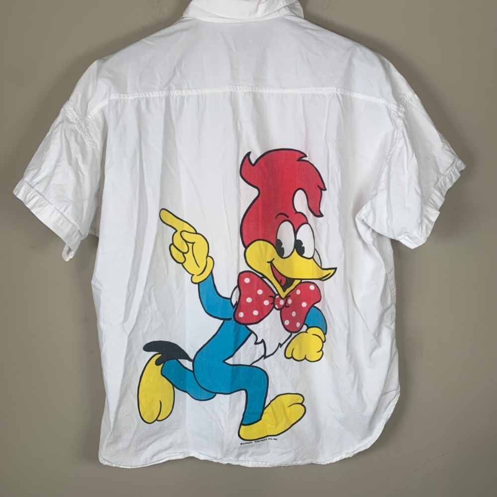 Vintage Mr Robin Woody Woodpecker Button Down Shirt Size Large Artsy Art to Wear